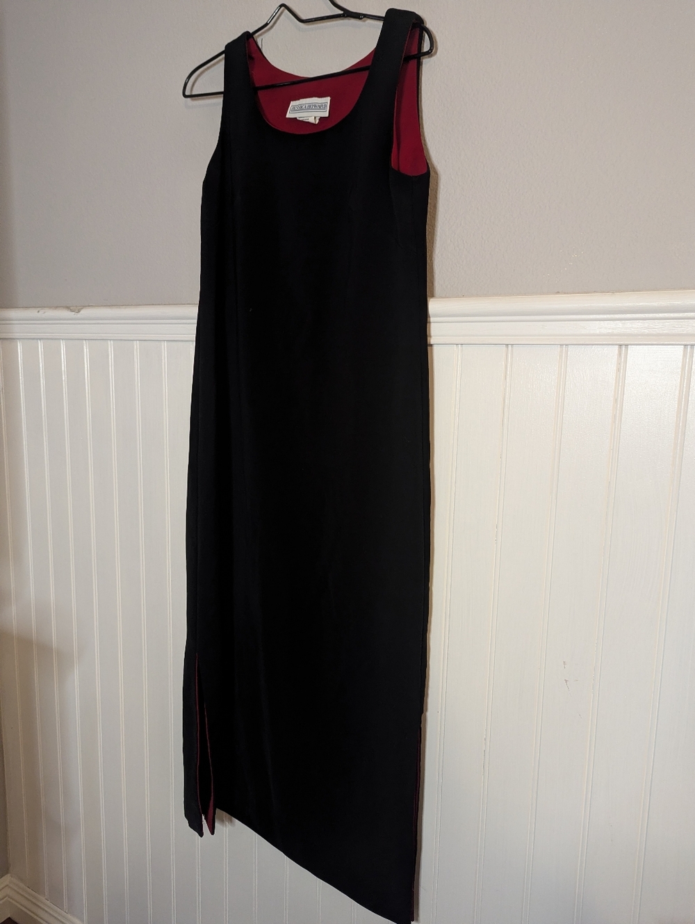 Jessica Howard Black Maxi Dress with Burgundy Lining